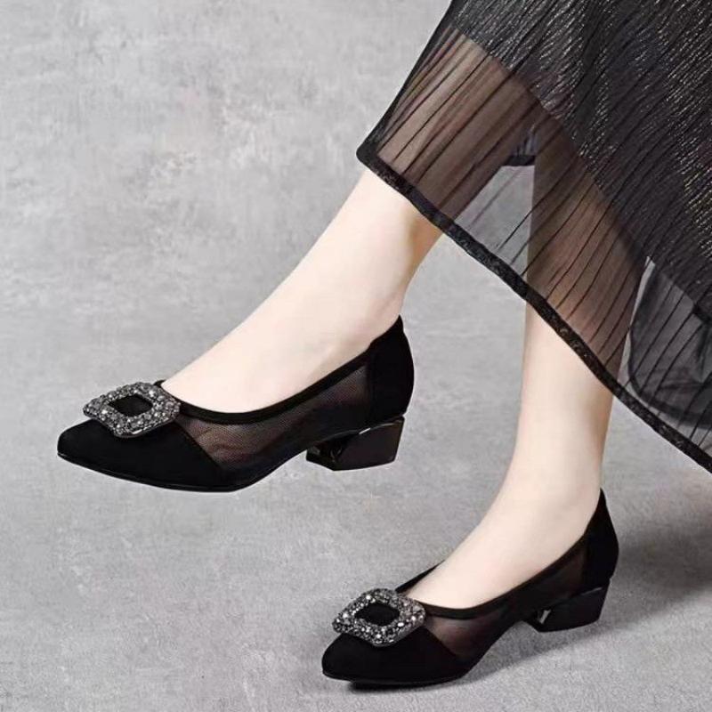 Women'S Shoes - Zarif Sivri Burunlu Fileli Blok Topuklu
