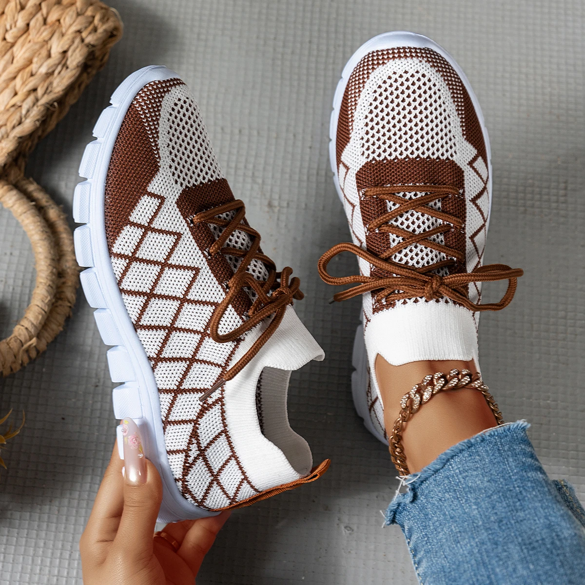 Kadın Örgü Çoraplı Spor Ayakka - Knit Fabric Lace Up Sneakers incelemesi ve fiyatı